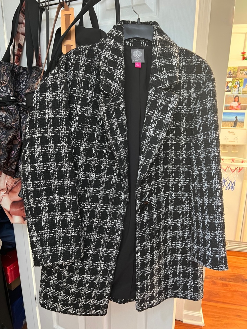 Vince Camuto Black and White Tweed Blazer Coat